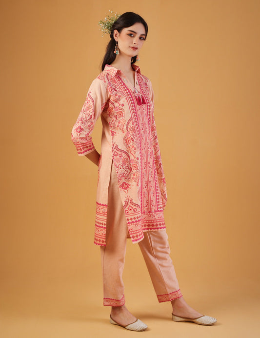 dhartii  Peach Bloom Printed Ethnic Co-ord Set