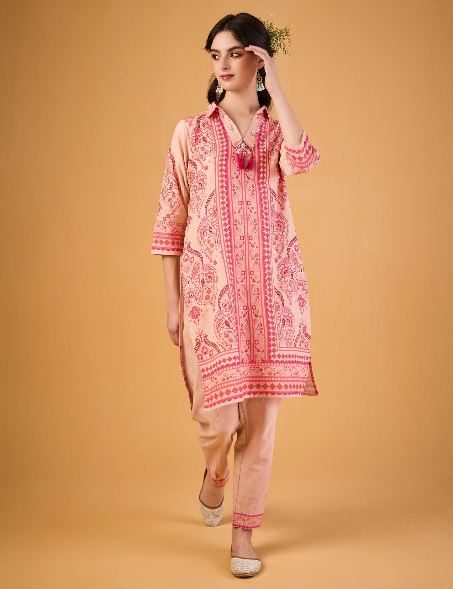 dhartii  Peach Bloom Printed Ethnic Co-ord Set
