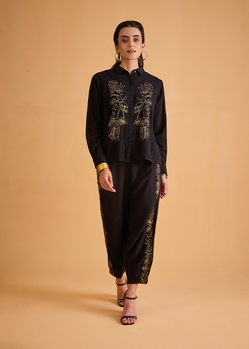dhartii  Elegant Black Embroidered Co-Ord Set