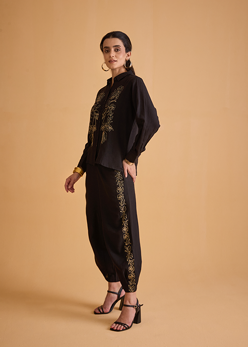 dhartii  Elegant Black Embroidered Co-Ord Set