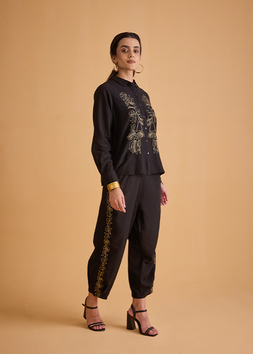 dhartii  Elegant Black Embroidered Co-Ord Set