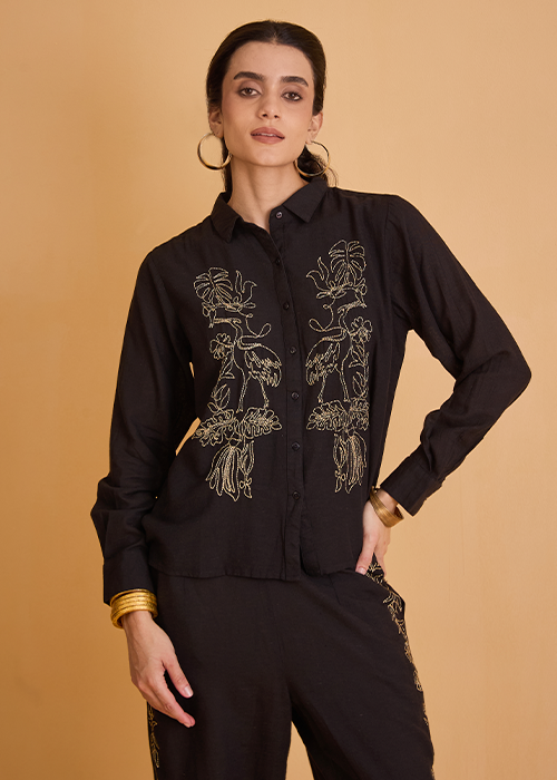 dhartii  Elegant Black Embroidered Co-Ord Set
