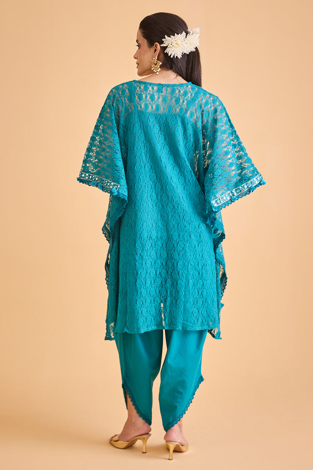 dhartii  Turquoise Blue Embroidered Kaftan Set