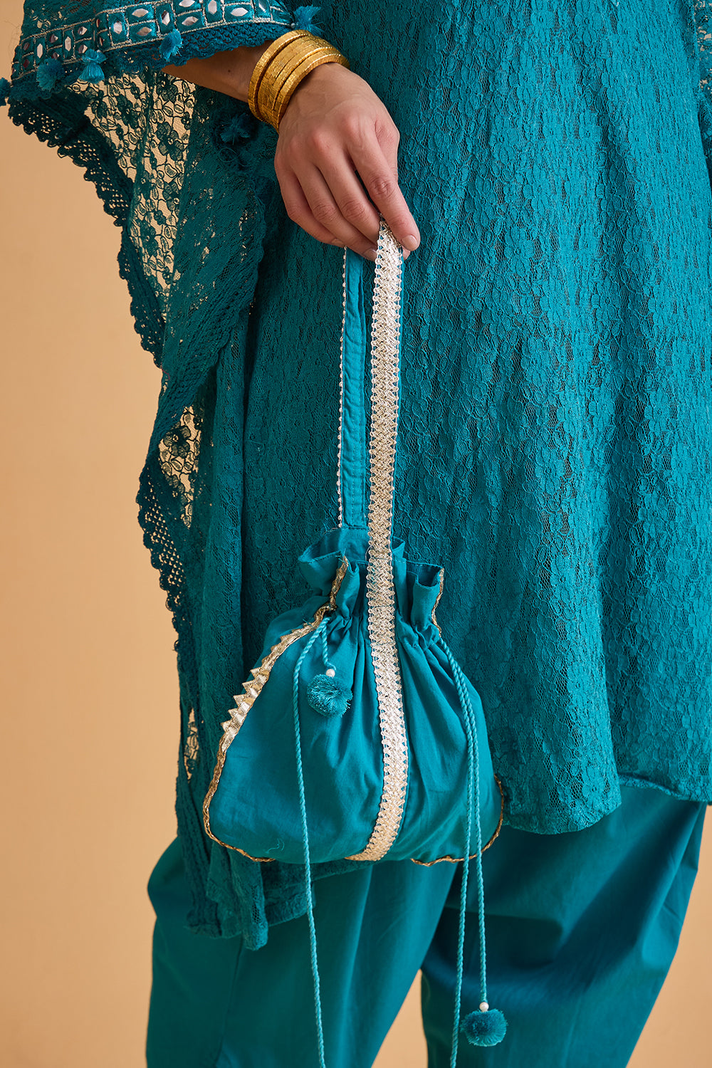 dhartii  Turquoise Blue Embroidered Kaftan Set