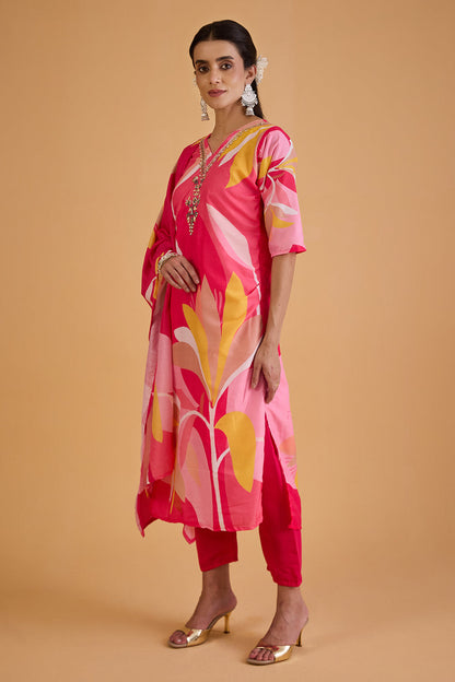 dhartii  Pink Floral Abstract Printed Kurta Set