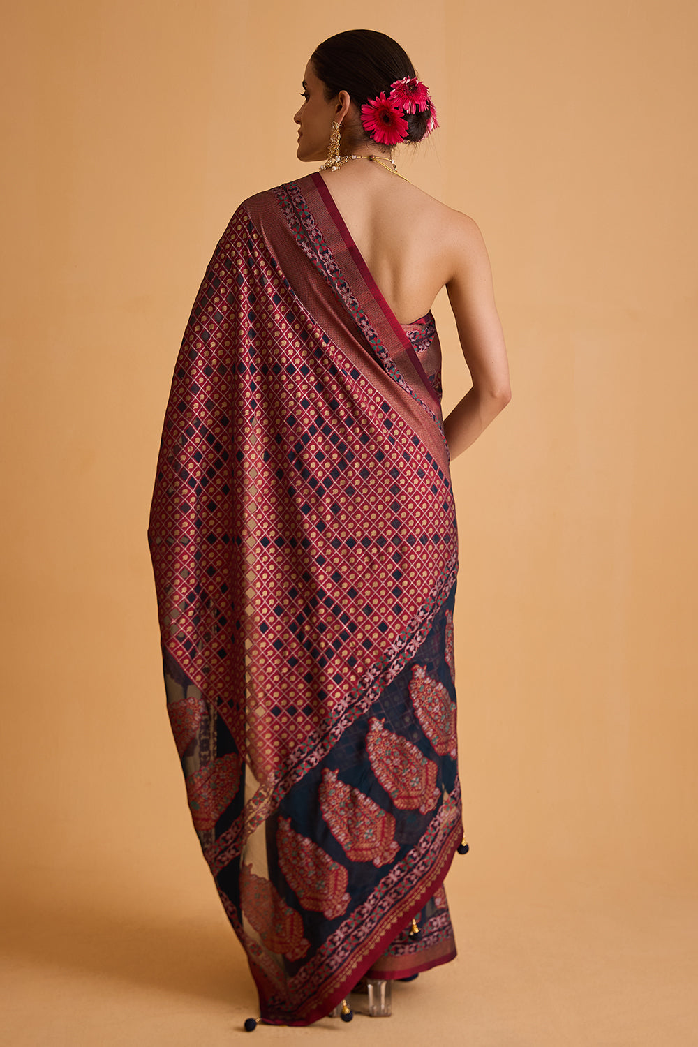 dhartii  Midnight Blue Motif Crepe Saree