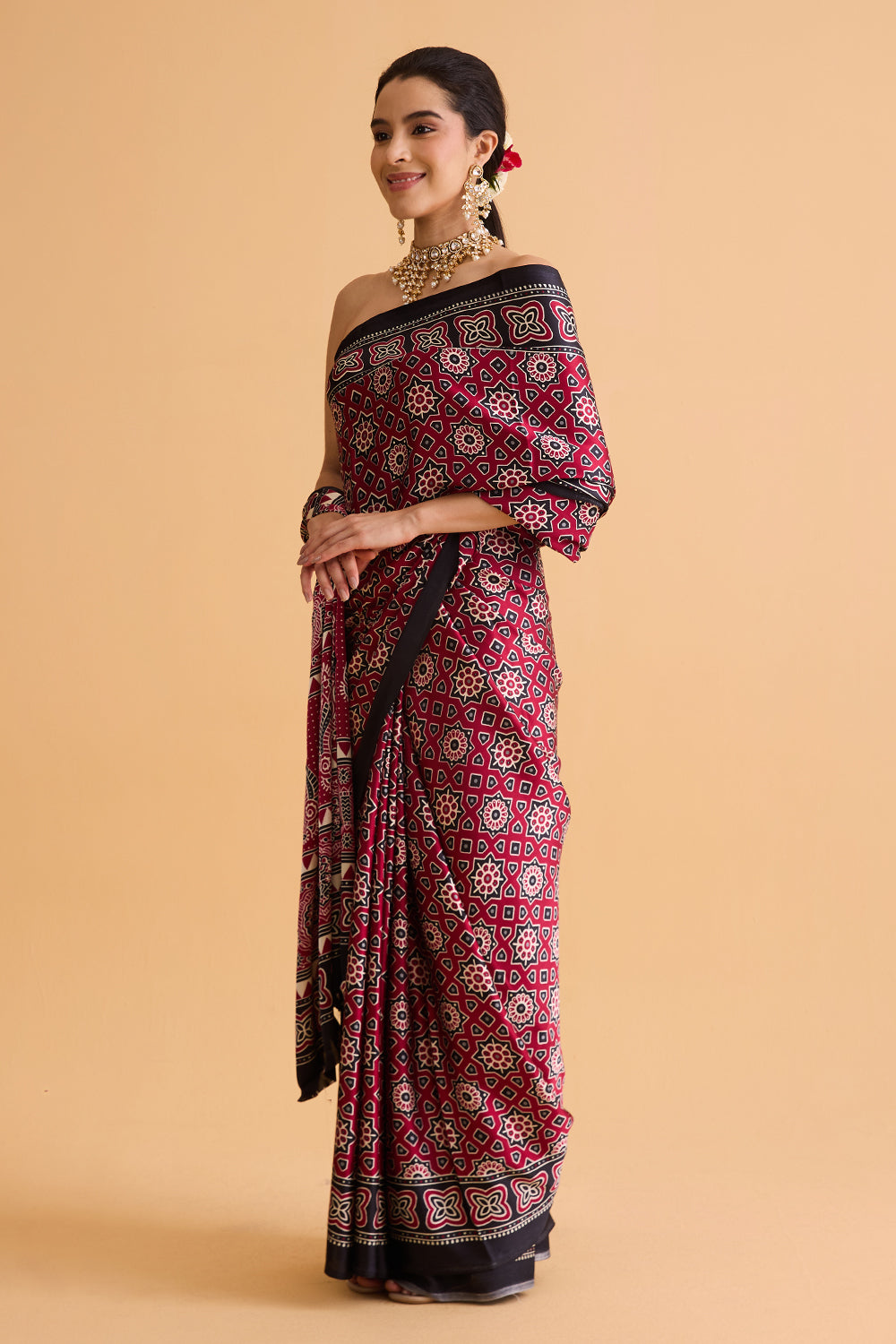 dhartii  Maroon printed Crepe Saree