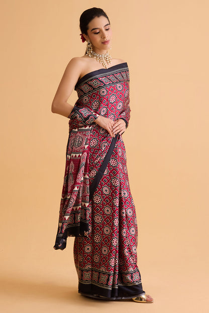 dhartii  Maroon printed Crepe Saree