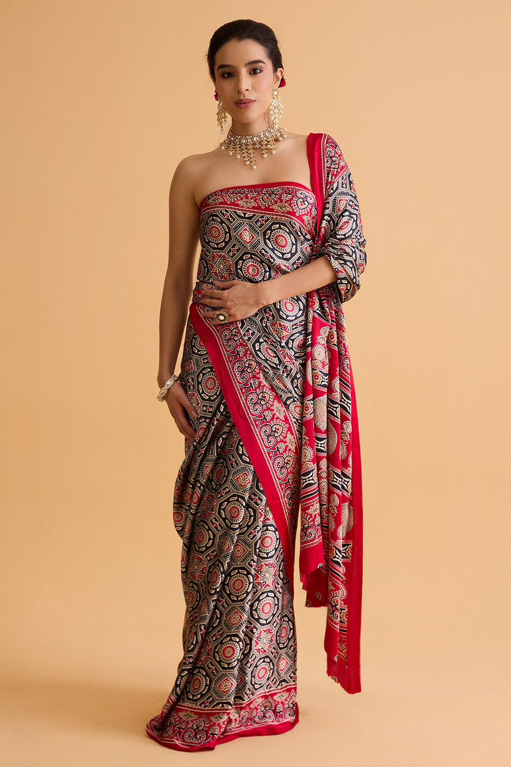 dhartii  Ruhani Red Printed Crepe Saree