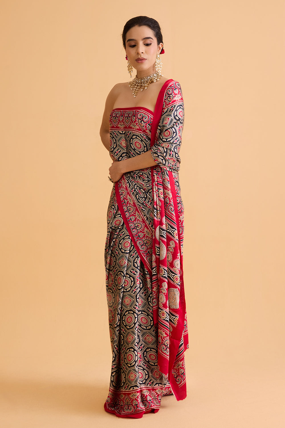 dhartii  Ruhani Red Printed Crepe Saree
