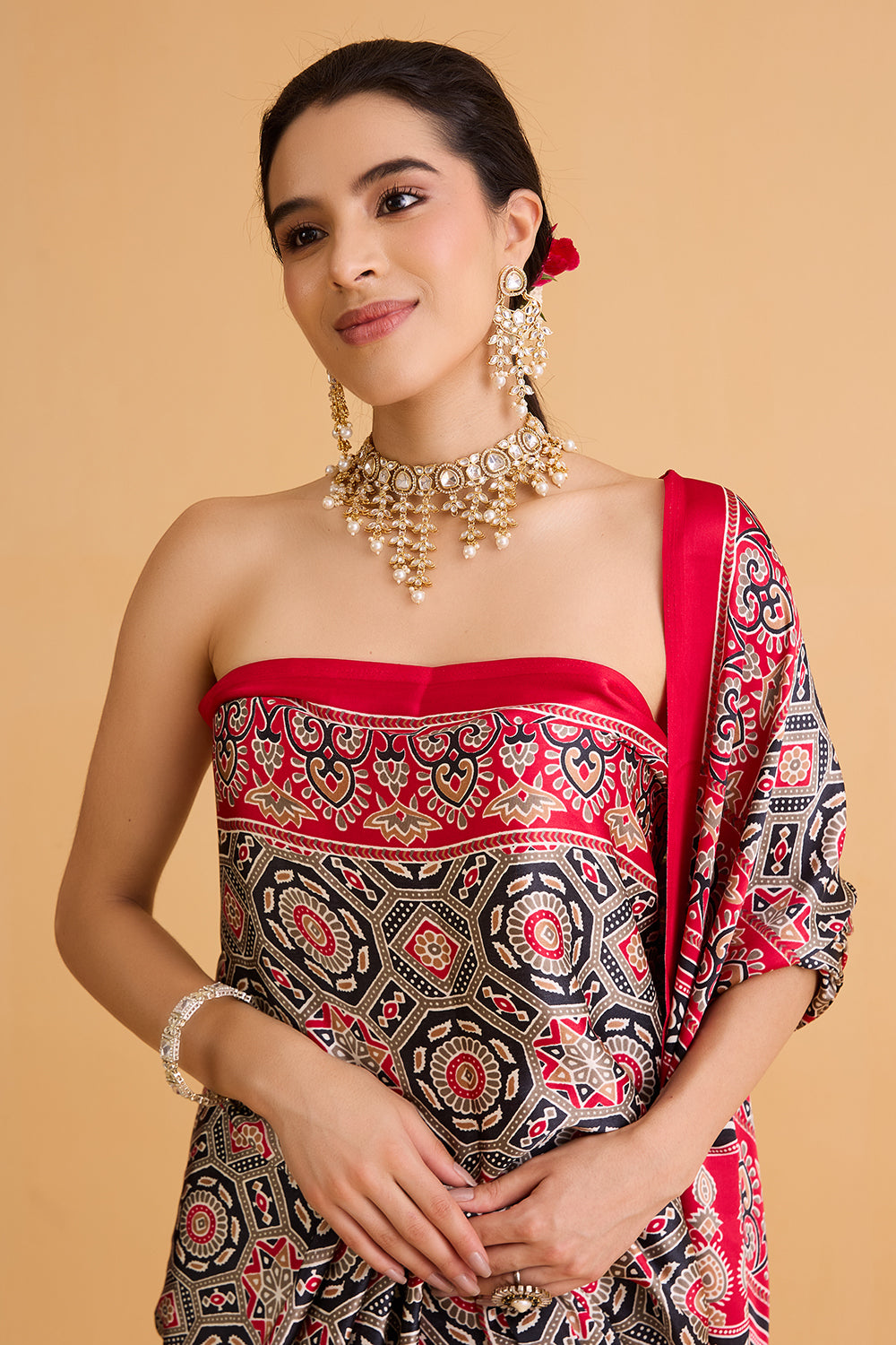 dhartii  Ruhani Red Printed Crepe Saree