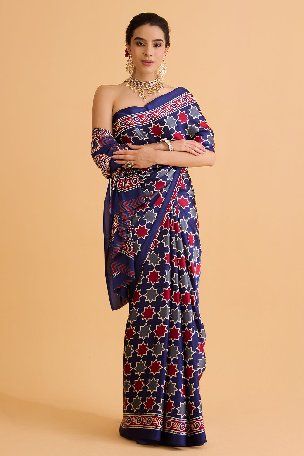 dhartii  Indigo Blue Print Natural Crepe Saree
