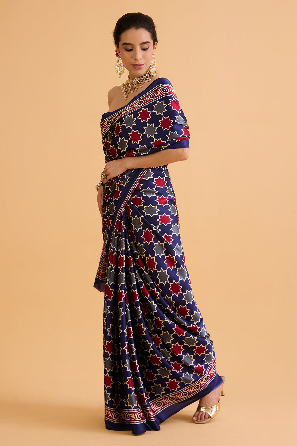 dhartii  Indigo Blue Print Natural Crepe Saree
