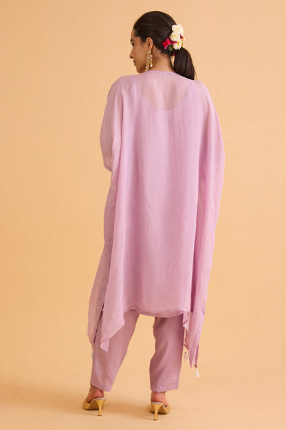 dhartii  Soft lavender Embroidered Crepe Kaftan Set