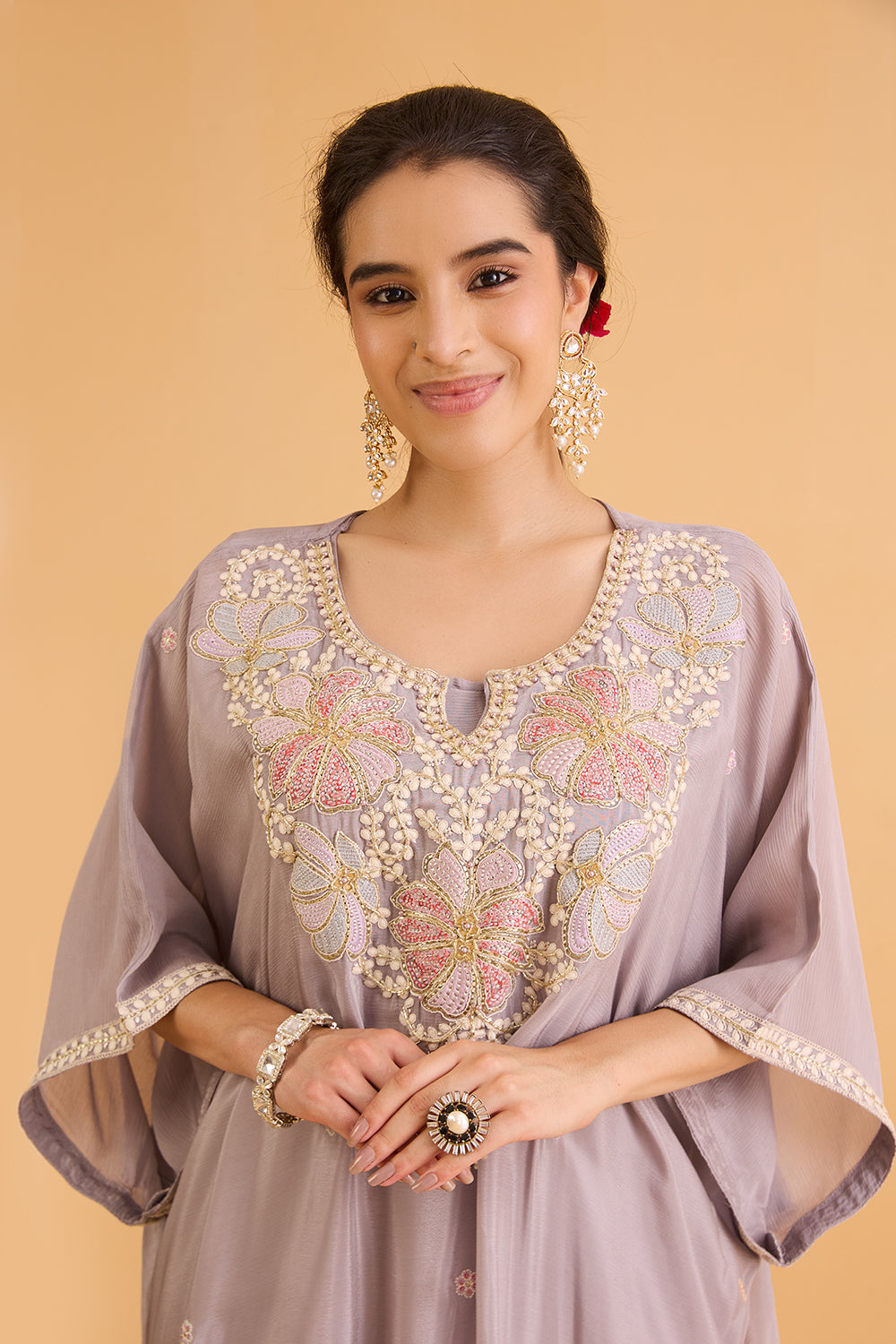 dhartii  Soft Elegant Grey Embroidered Chinon Co-Ord Set