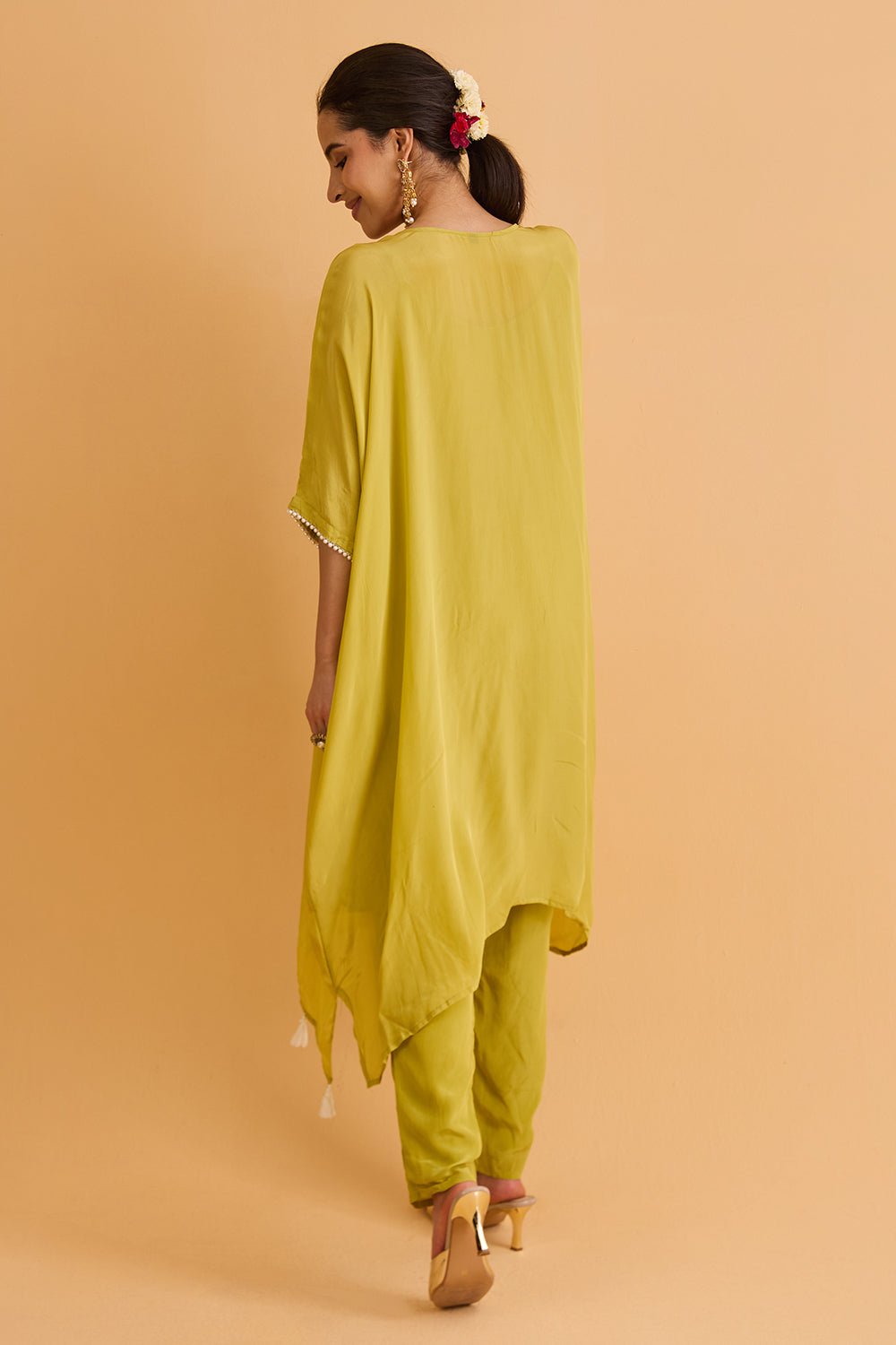 dhartii  Yellow Embroidered Natural Crepe Kaftan Set