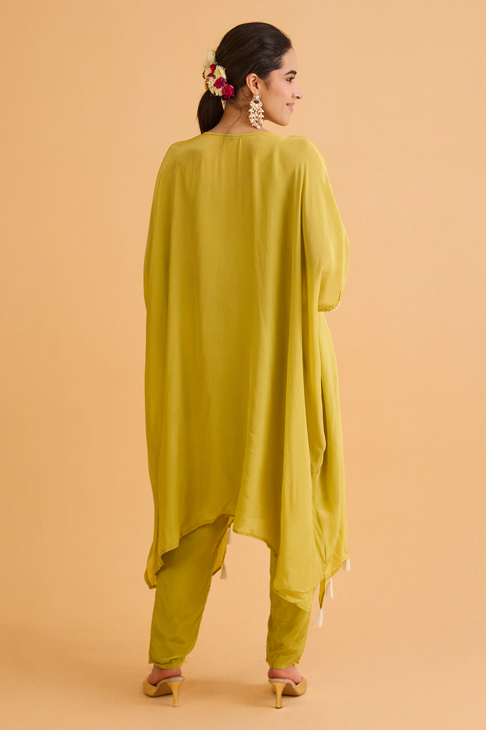 dhartii  Yellow Embroidered Natural Crepe Kaftan Set