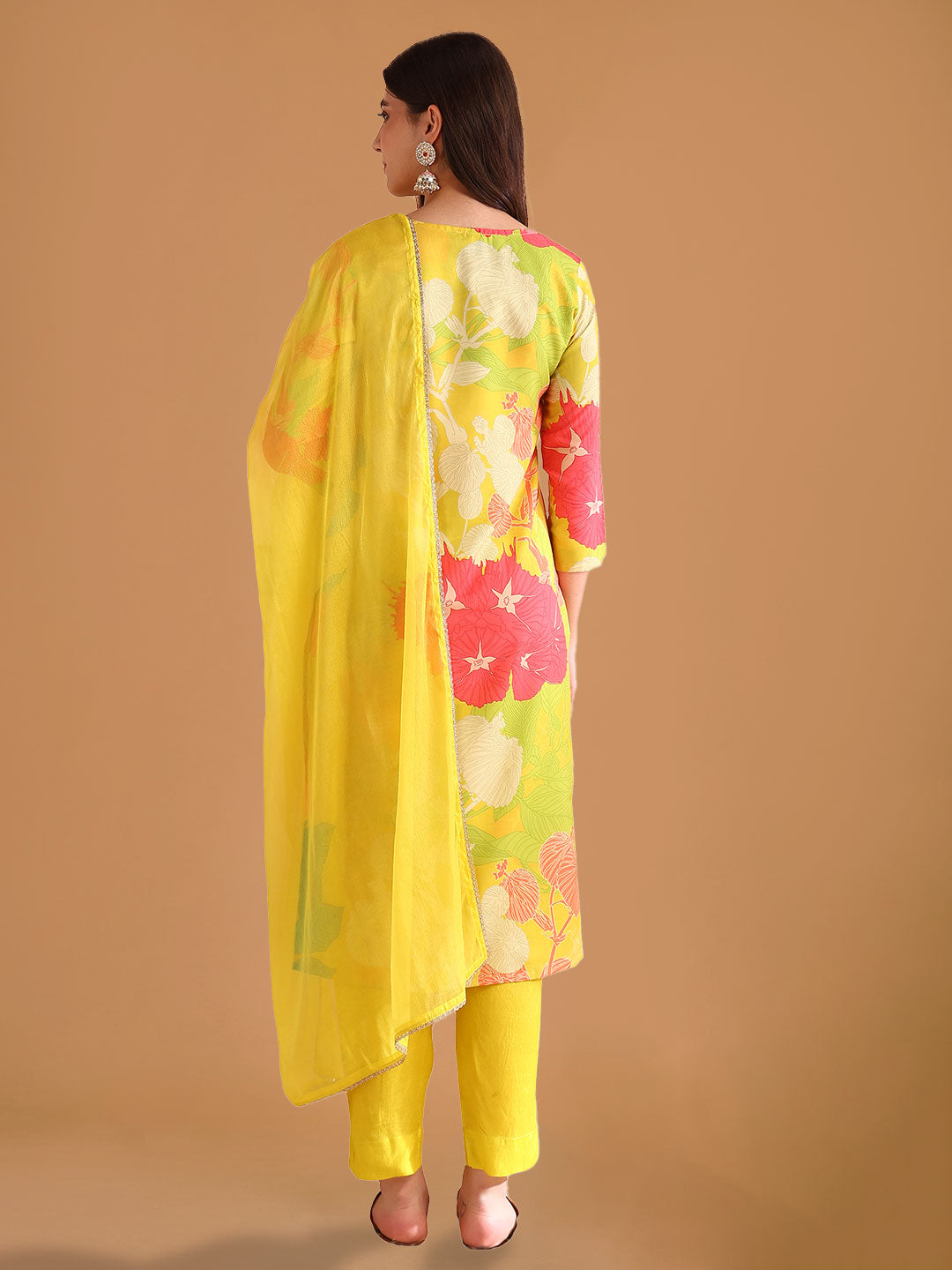 Lemon Yellow Floral Printed Straight Suit Set