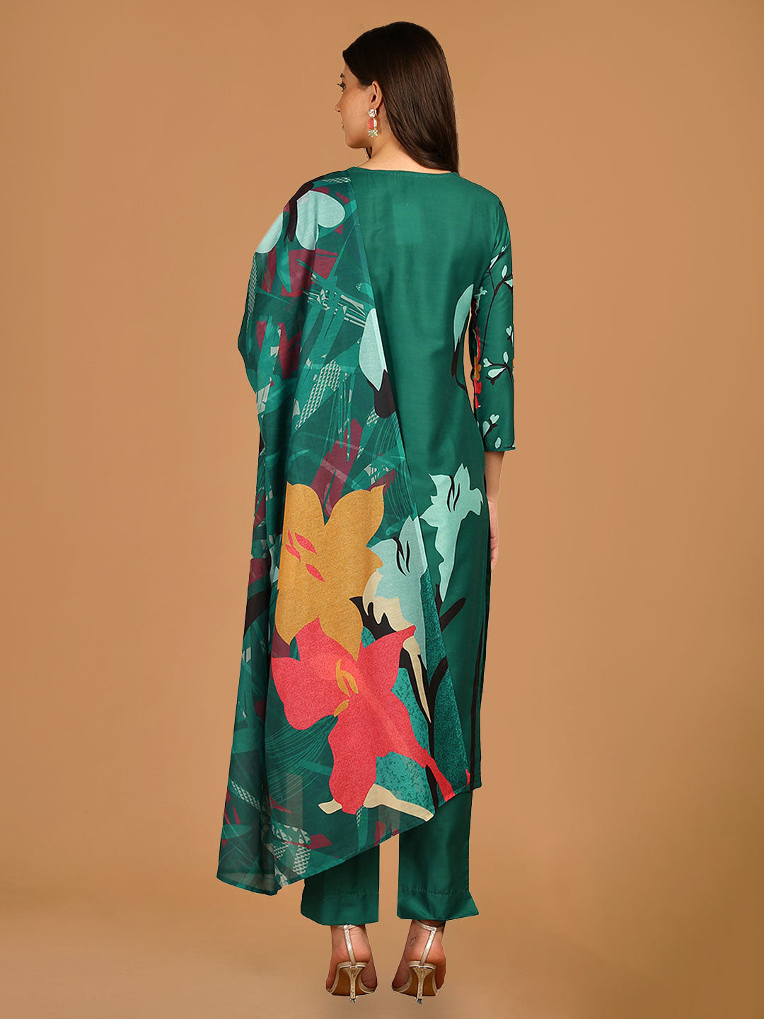 Emerald Green Floral Printed Straight Suit Set