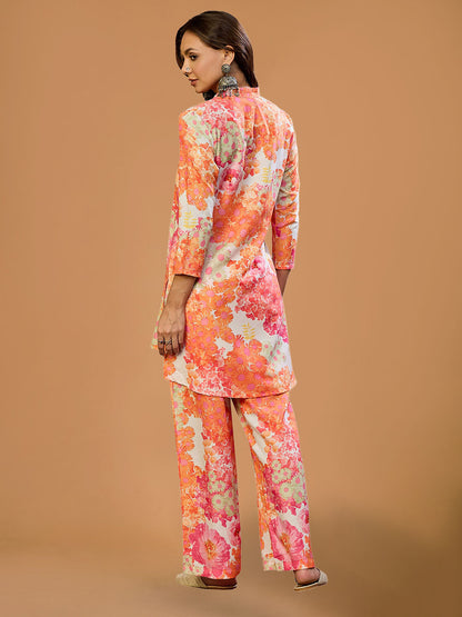 Pink Floral Rayon  Straight Co-ord Set