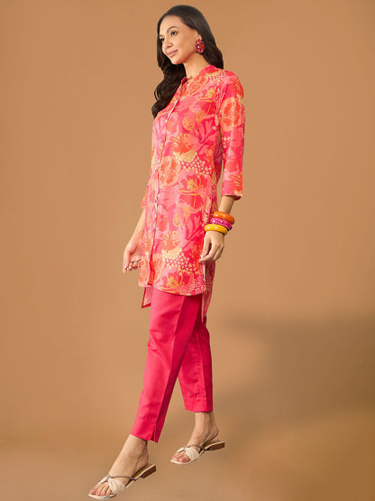 Coral Pink Floral Printed Rayon Co-ord Set