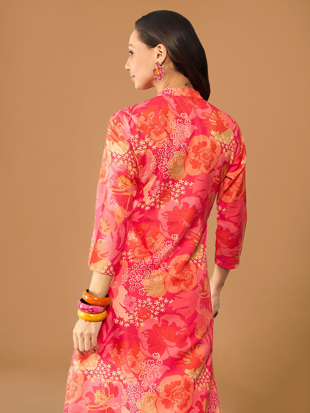 Coral Pink Floral Printed Rayon Co-ord Set