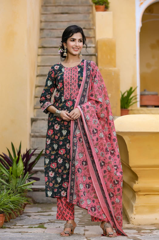 Teal Rayon Blend Suit Set 