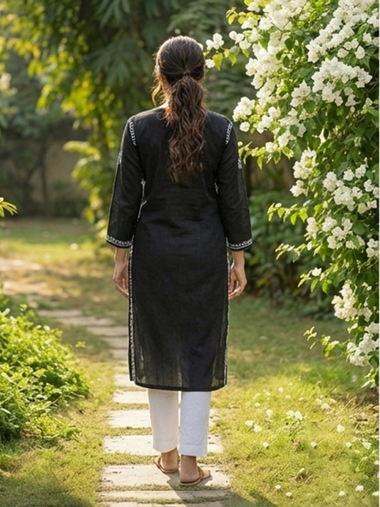 Black Chikankari Kurta with white embroidery