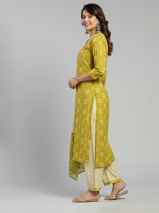 Yellow cotton printed suit set offering comfort and style